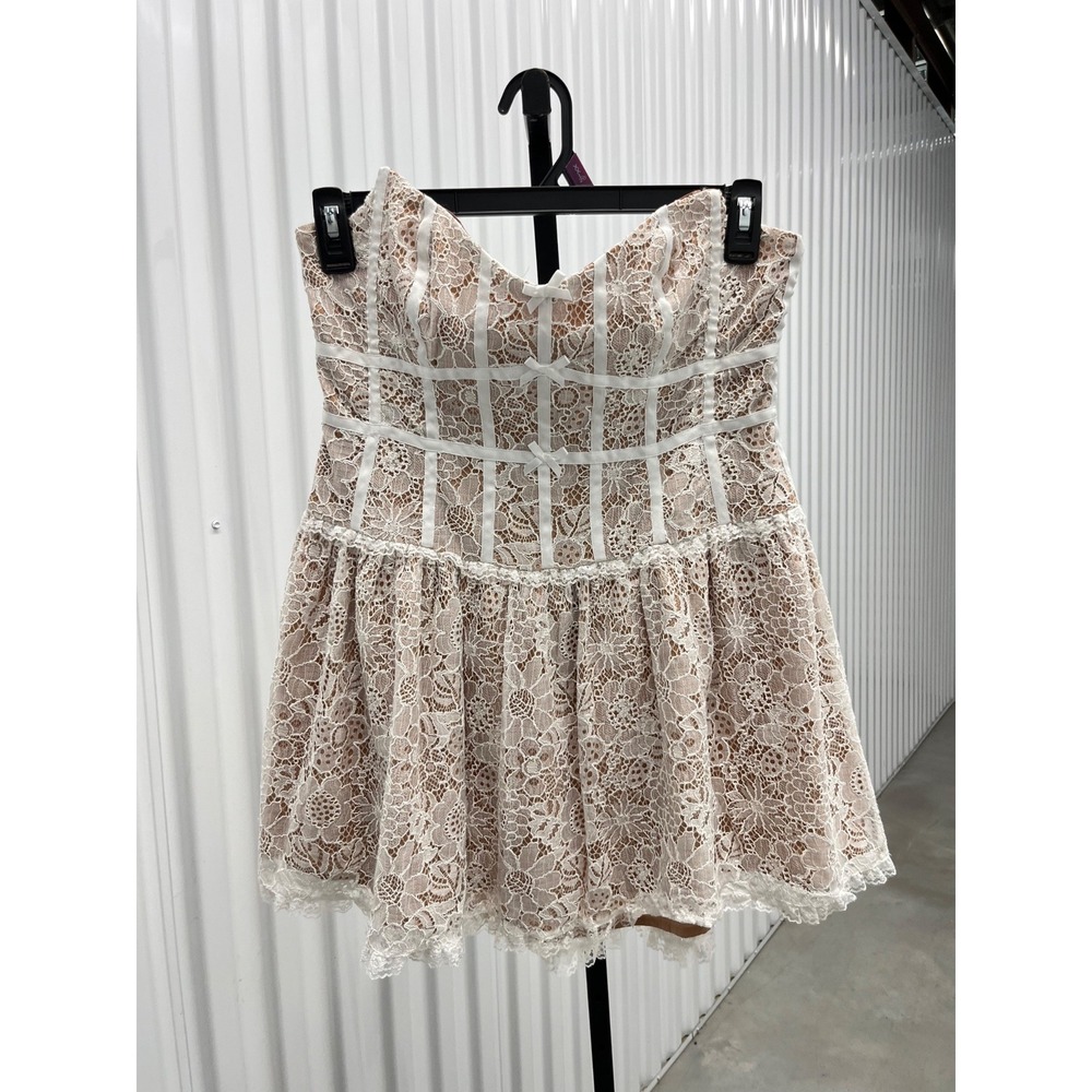 For Love & Lemons Strapless Lace Mini Dress White Size L CD2196-SU20 Bow Detail